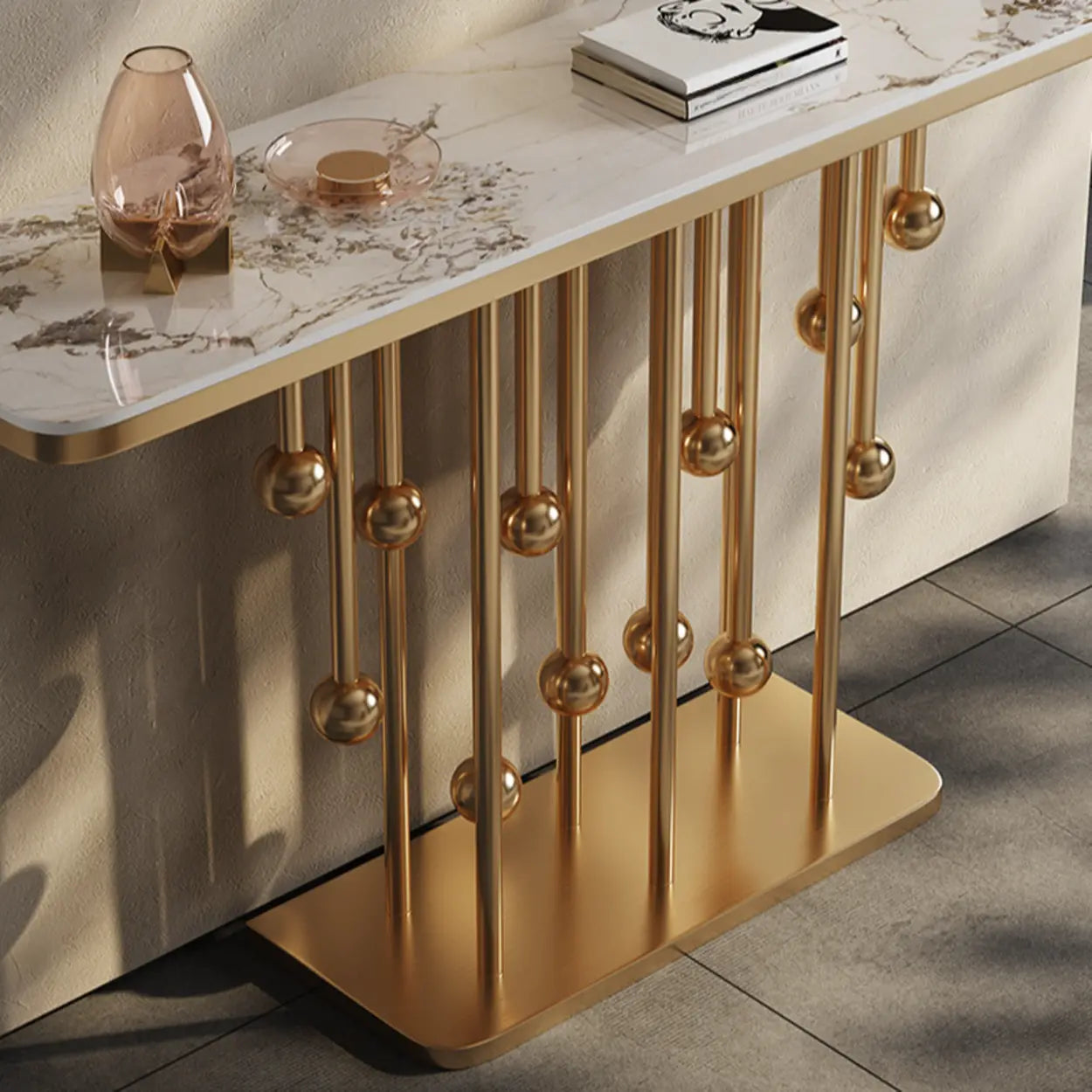 Artistic Globe-Base Stone Console Table