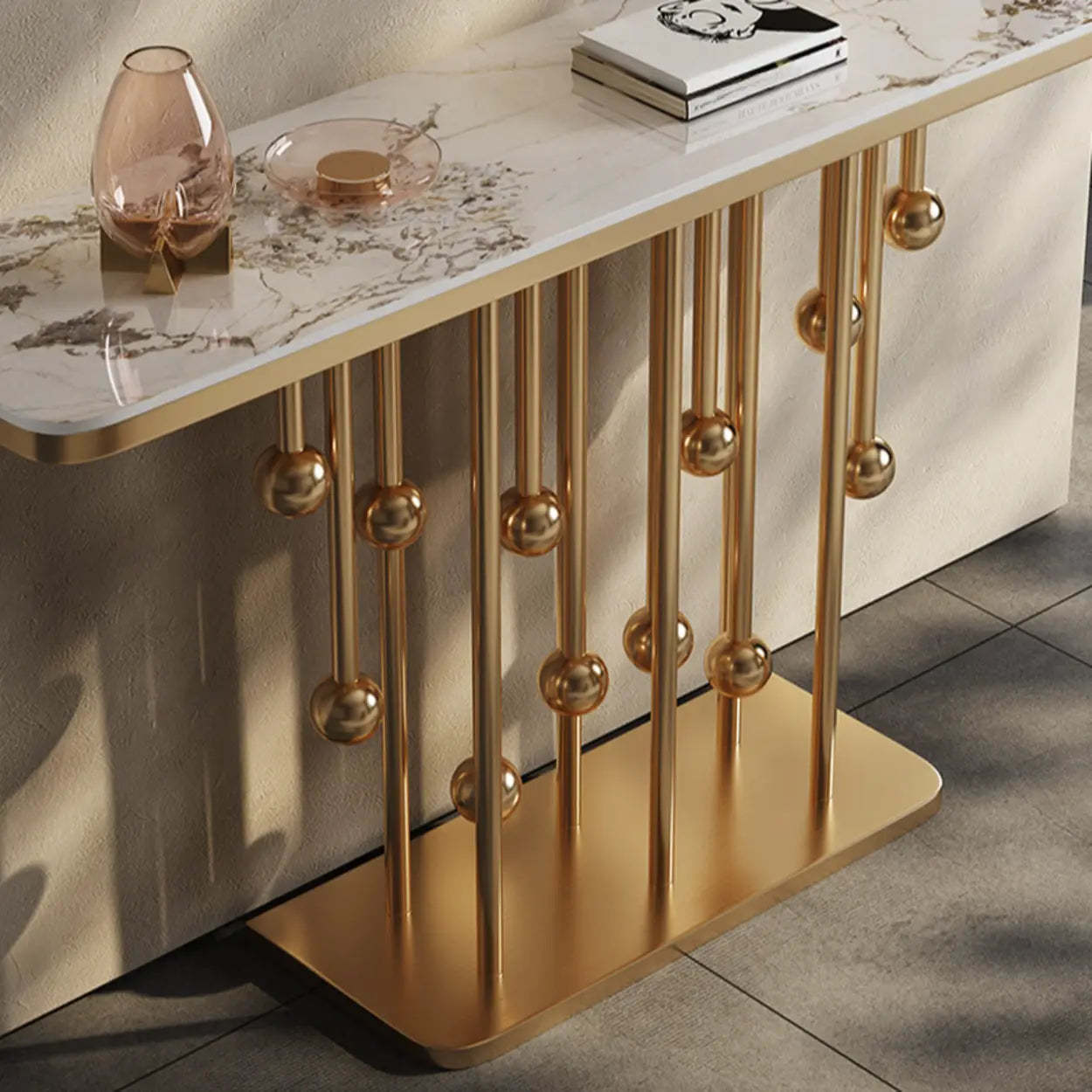 Artistic Globe-Base Stone Console Table