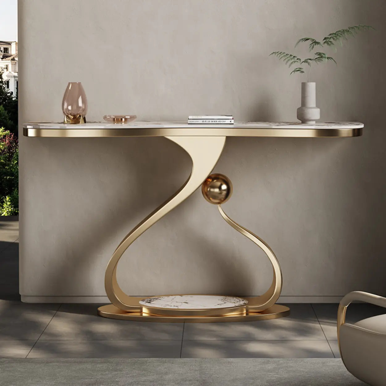 Curved Gold Stainless Steel Console Table