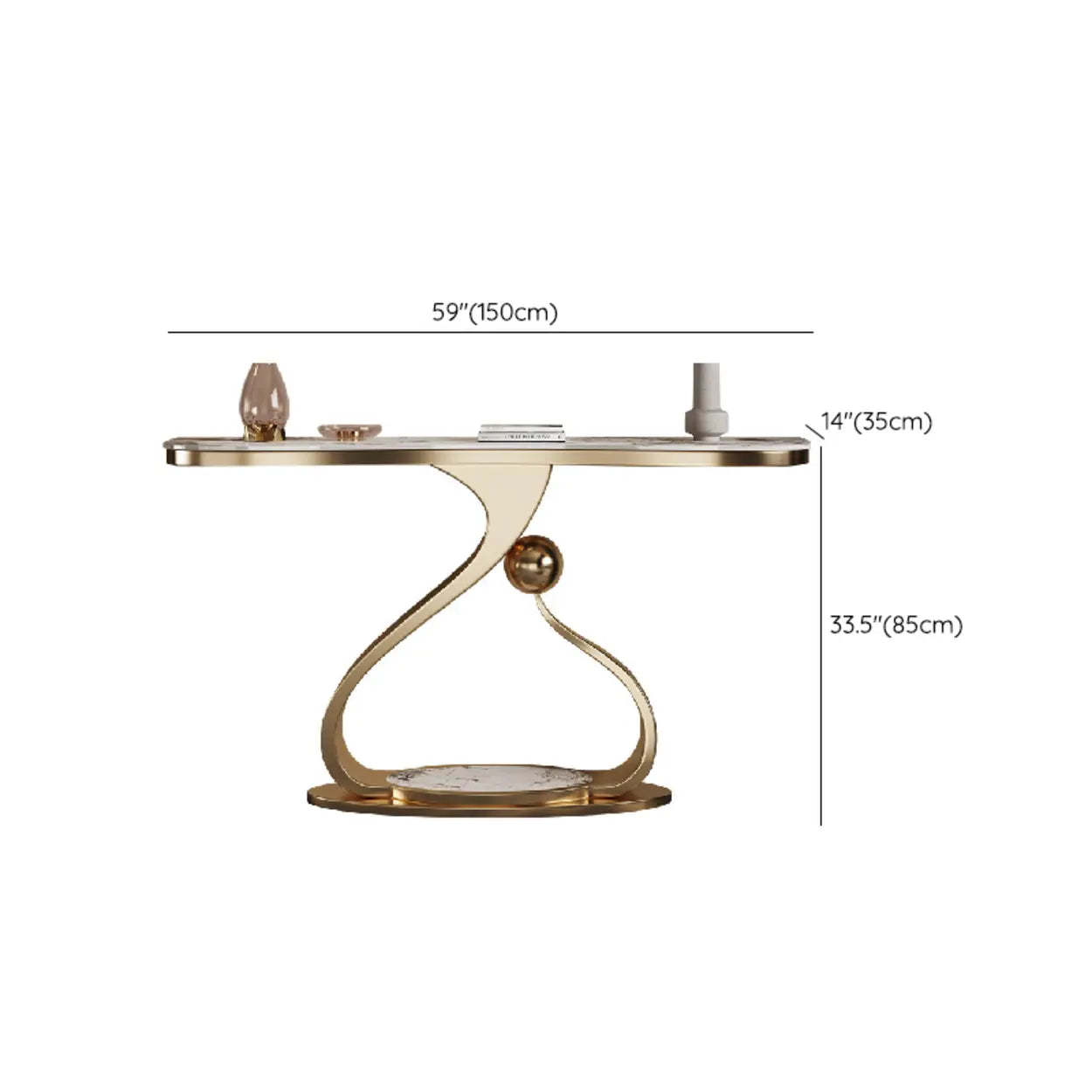 Curved Gold Stainless Steel Console Table