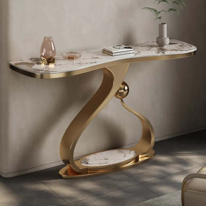 Curved Gold Stainless Steel Console Table — Light Not Included