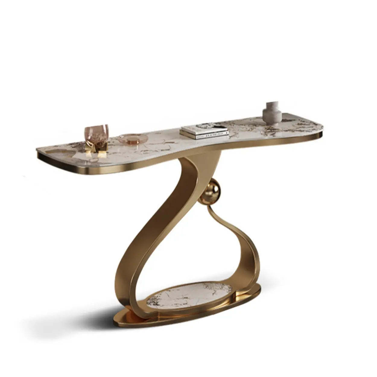 Curved Gold Stainless Steel Console Table