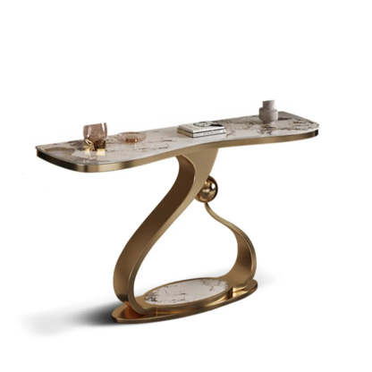 Curved Gold Stainless Steel Console Table