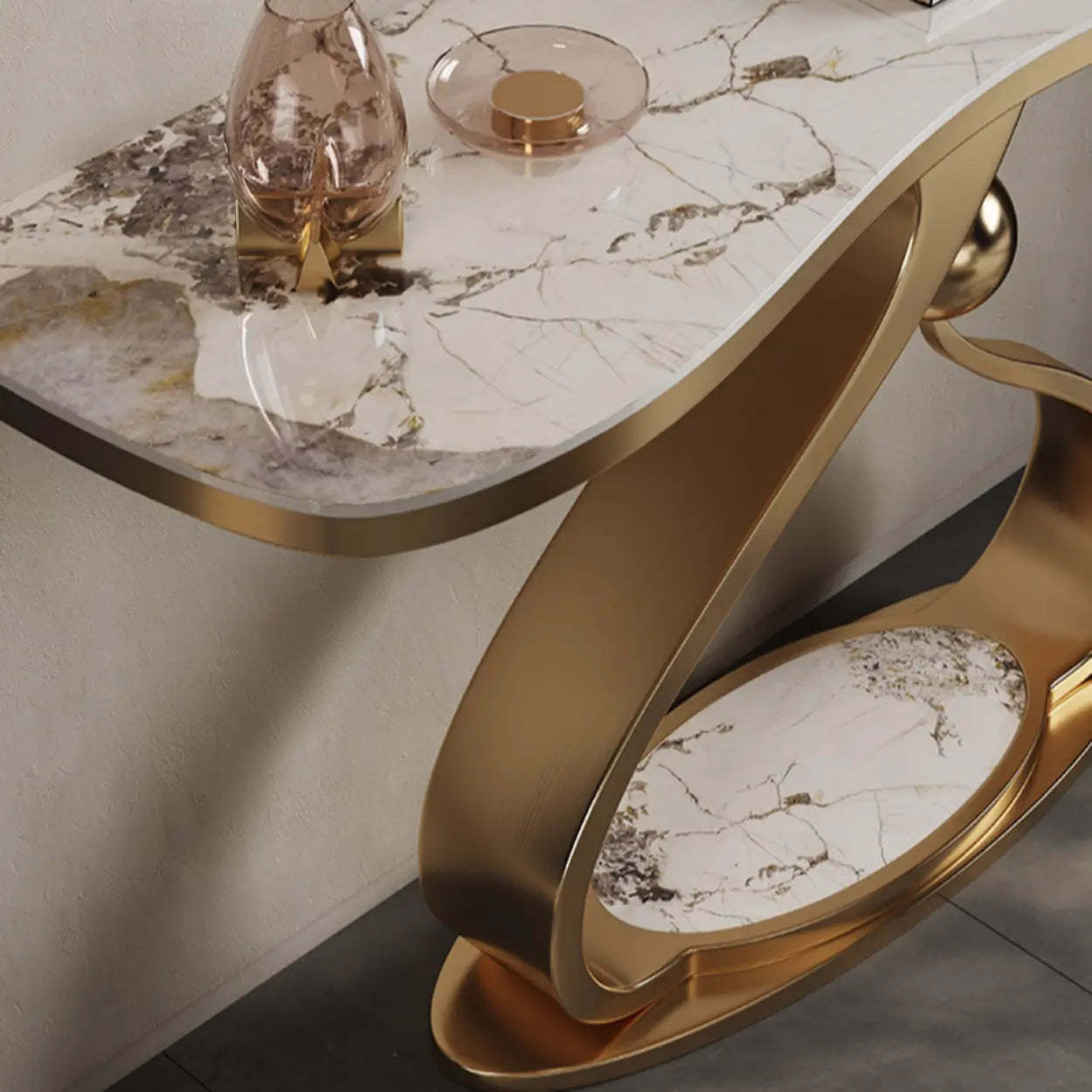 Curved Gold Stainless Steel Console Table