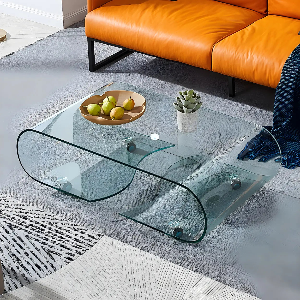 Modern rectangular black glass coffee tables — 35.5"L x 20"W x 16"H