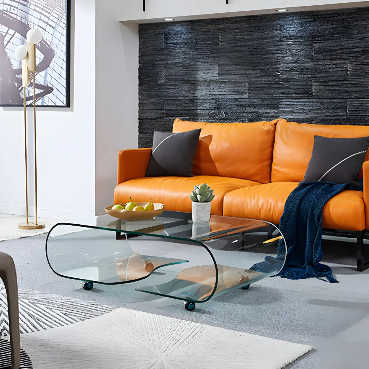 Black glass rectangular coffee tables - modern — 35.5"L x 20"W x 16"H / Clear