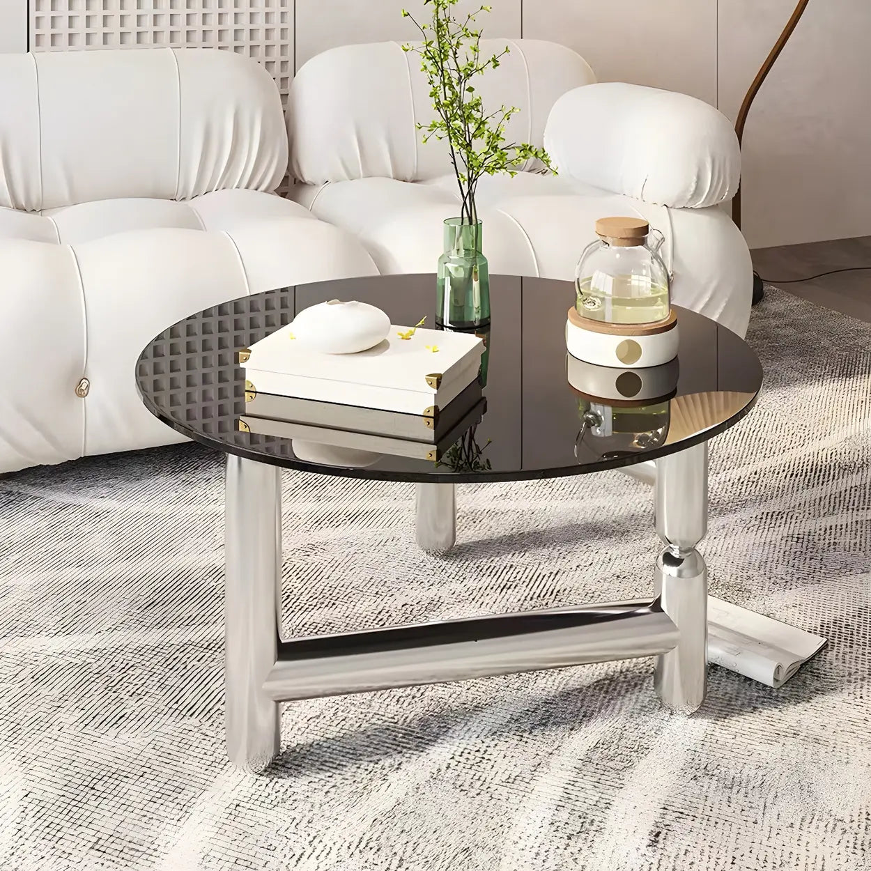 Glass Round Three-Leg Coffee Table