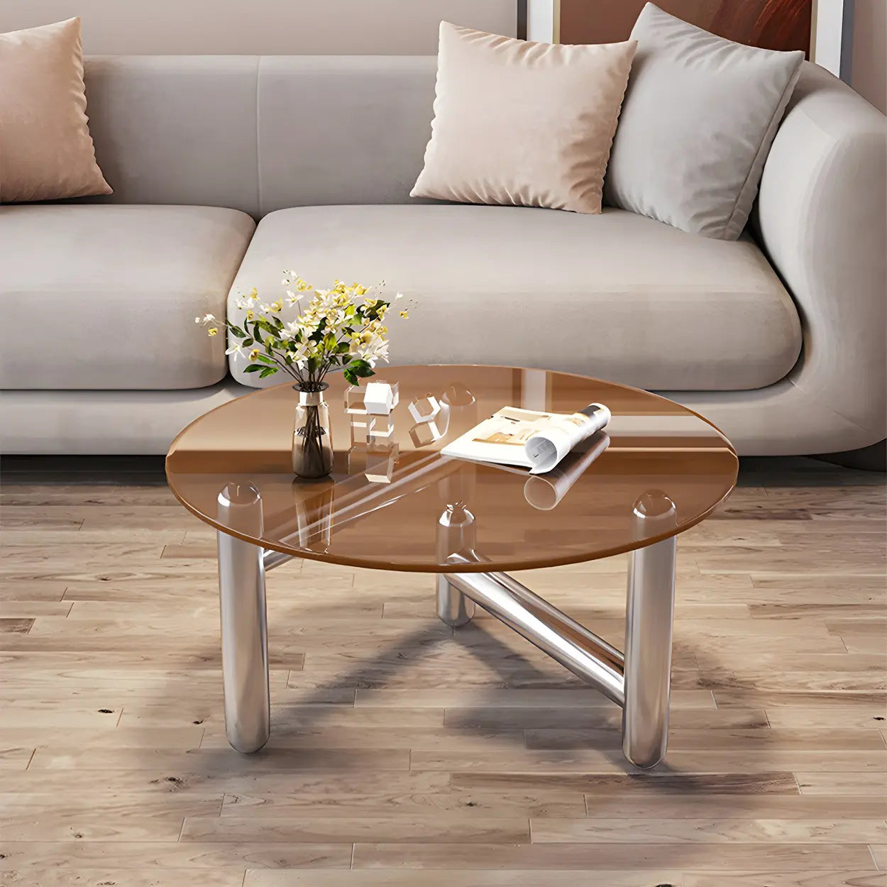 Glass Round Three-Leg Coffee Table