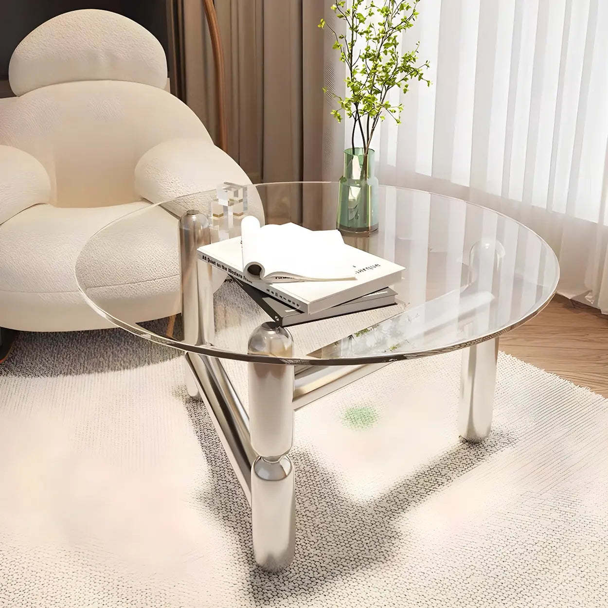 Glass Round Three-Leg Coffee Table