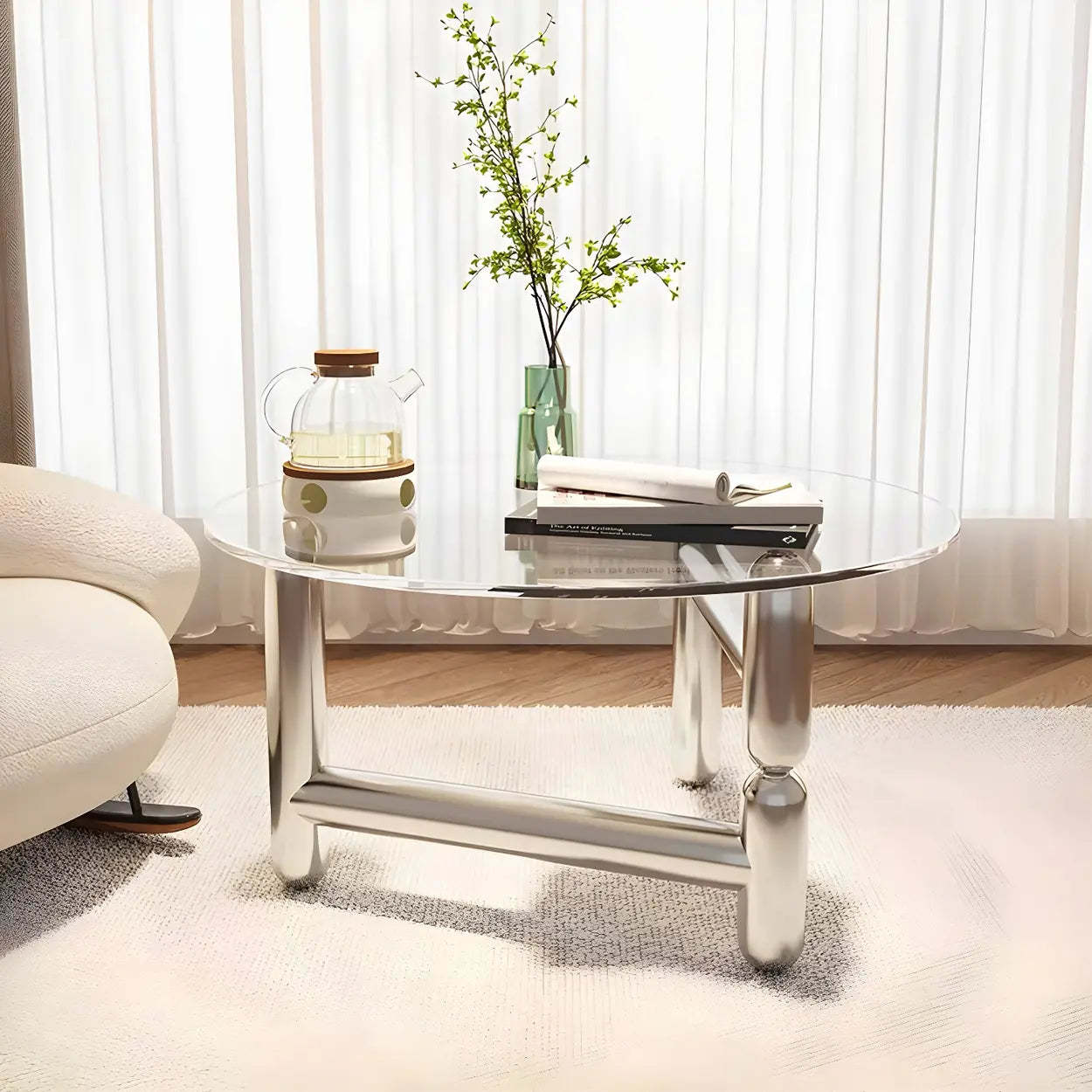 Glass Round Three-Leg Coffee Table — Gray