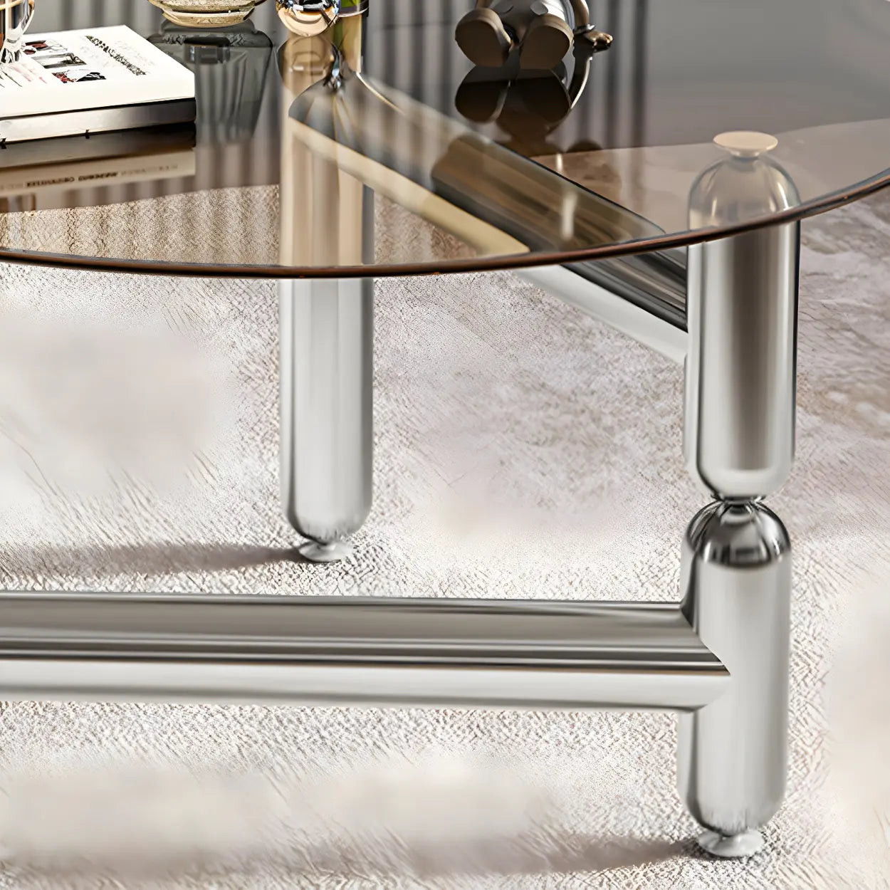 Glass Round Three-Leg Coffee Table — Brown