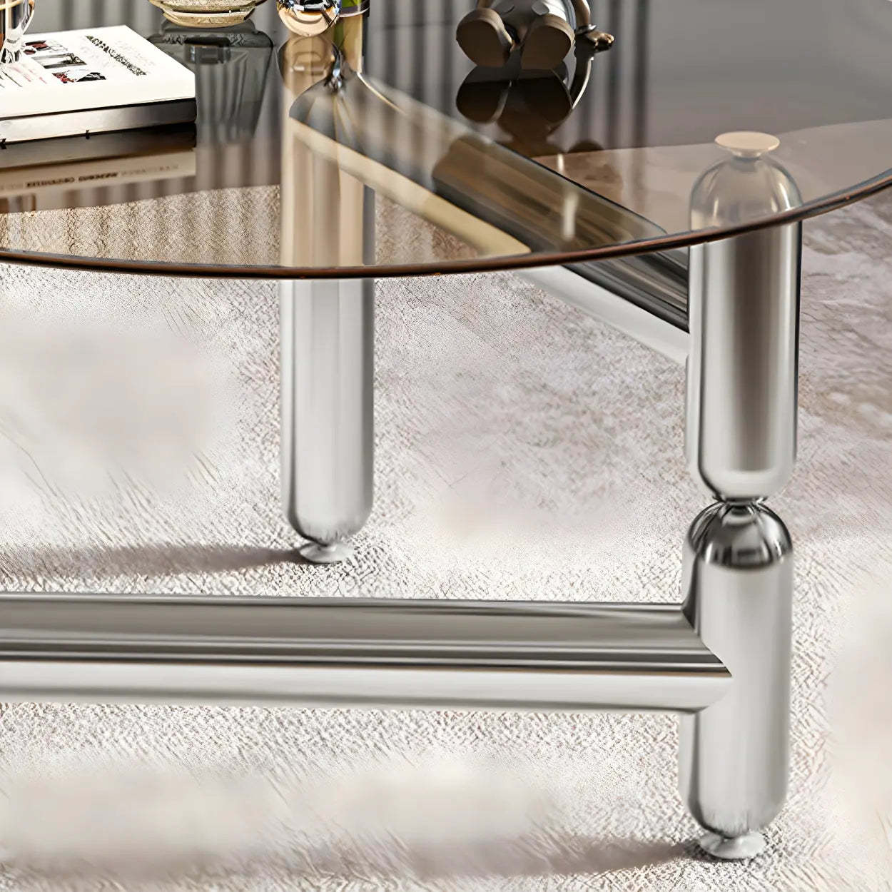 Glass Round Three-Leg Coffee Table — Brown