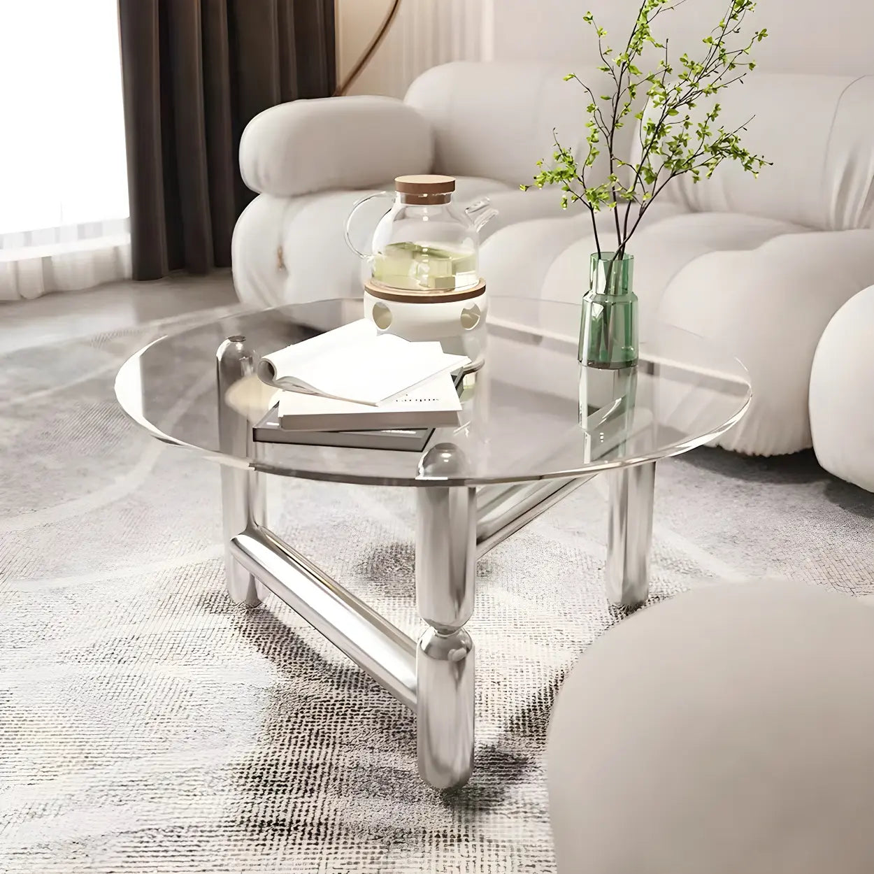 Glass Round Three-Leg Coffee Table — Black