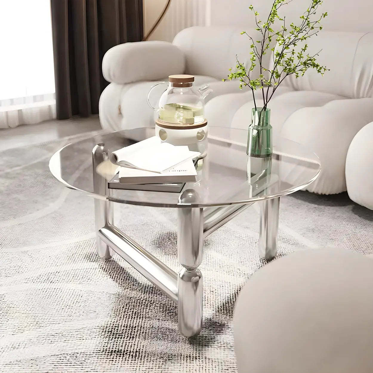 Glass Round Three-Leg Coffee Table — Black