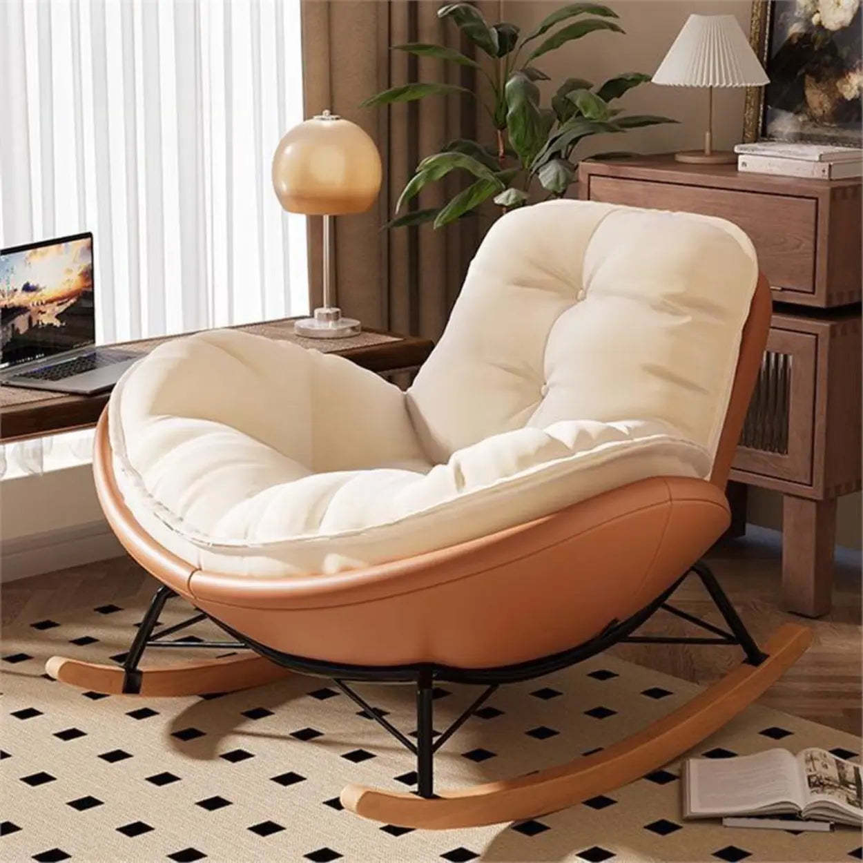Upholstered Tufted Rocking Chair — Orange