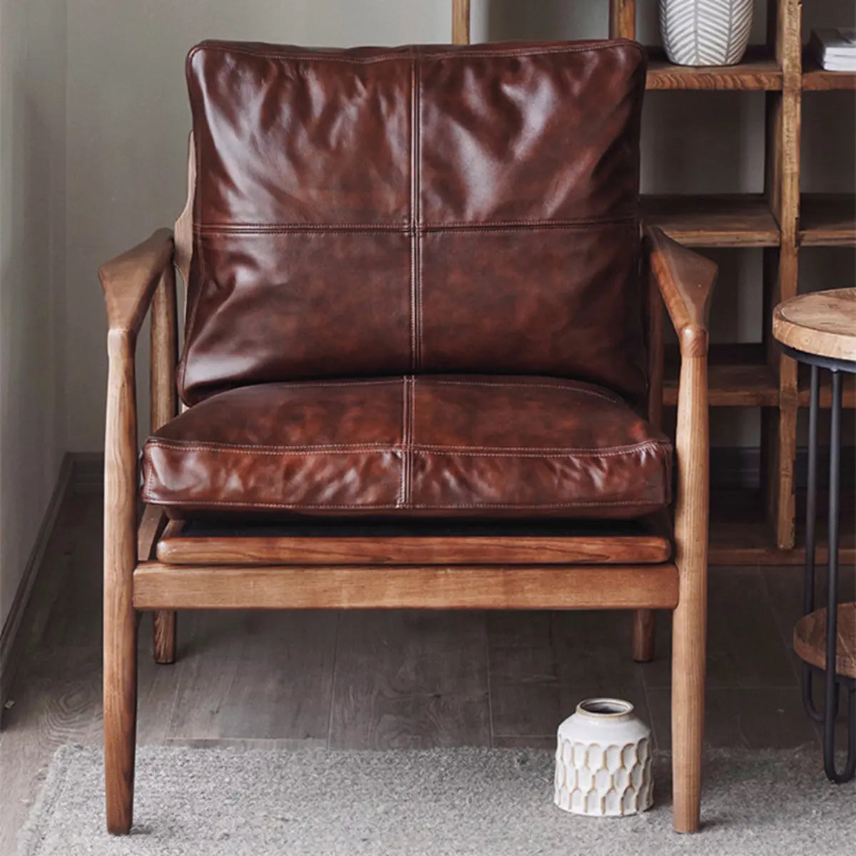 Scratch Resistant Leather Cushion Back Arm Chair