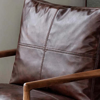 Scratch Resistant Leather Cushion Back Arm Chair — Brown / Natural Wood / Microfiber Leather