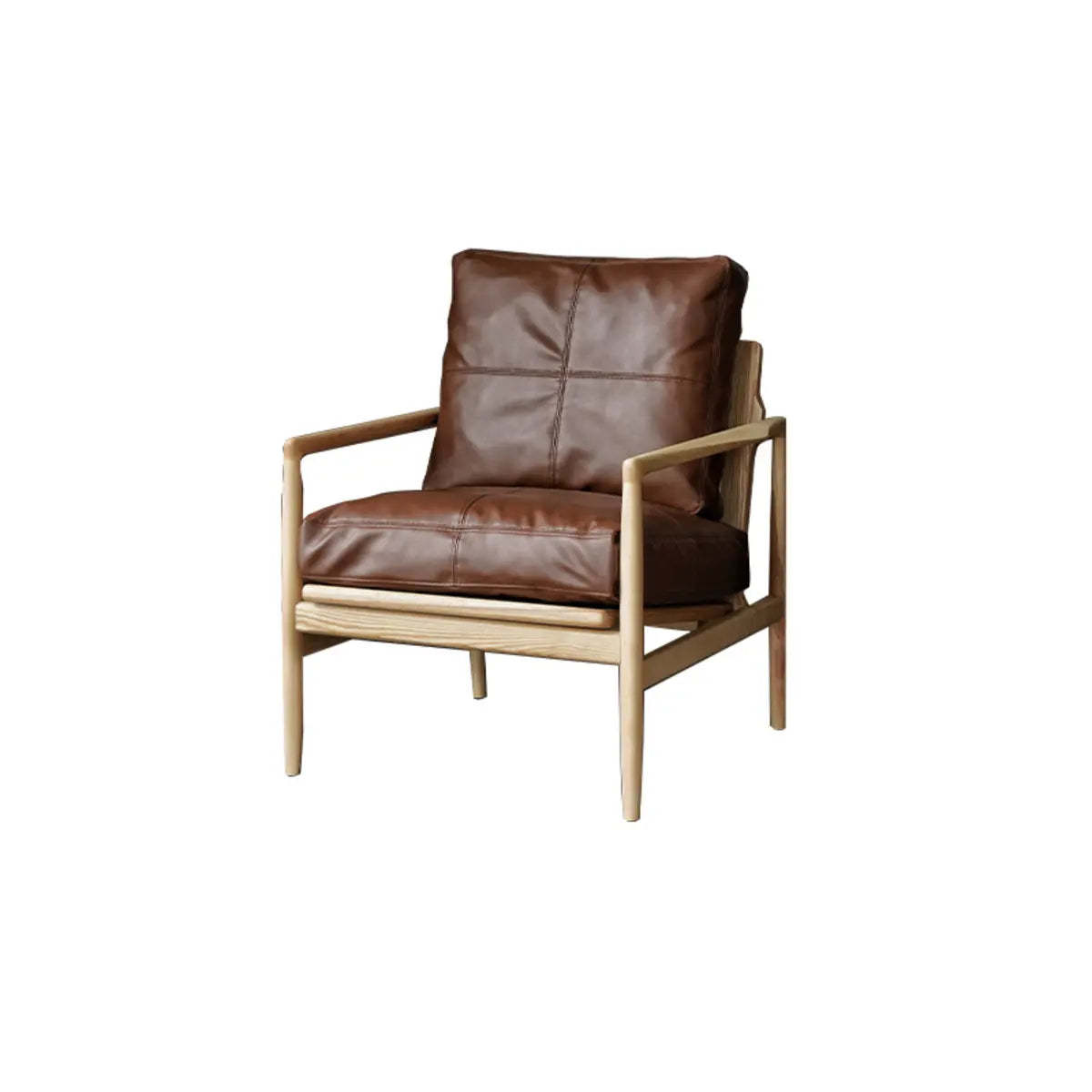 Scratch Resistant Leather Cushion Back Arm Chair — Dark Brown / Walnut / Oil Wax Genuine Leather