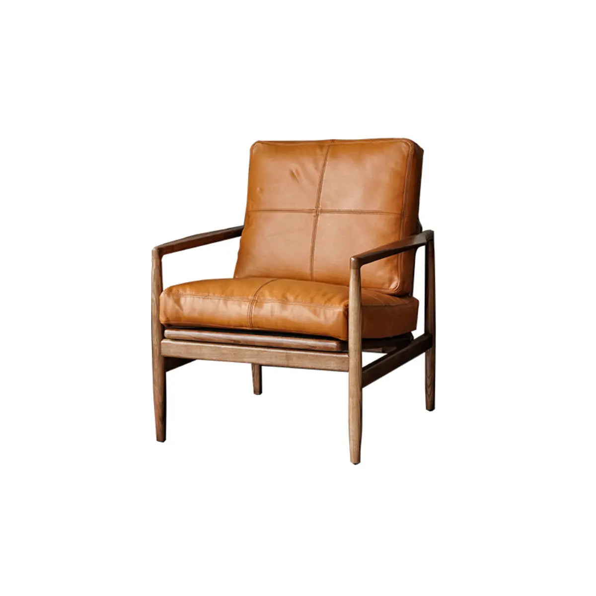 Scratch Resistant Leather Cushion Back Arm Chair — Green / Walnut / Oil Wax Genuine Leather