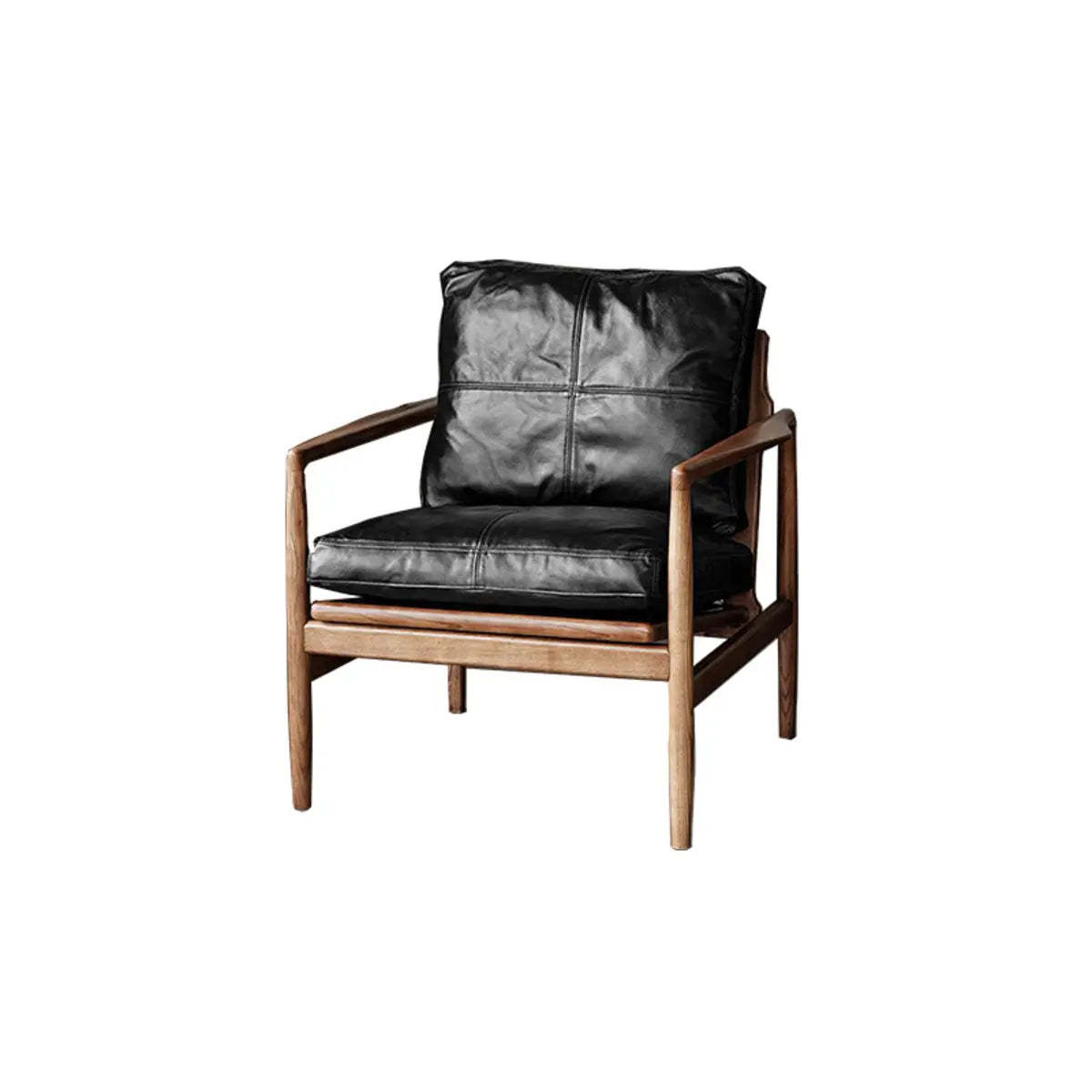 Scratch Resistant Leather Cushion Back Arm Chair — Green / Natural Wood / Oil Wax Genuine Leather