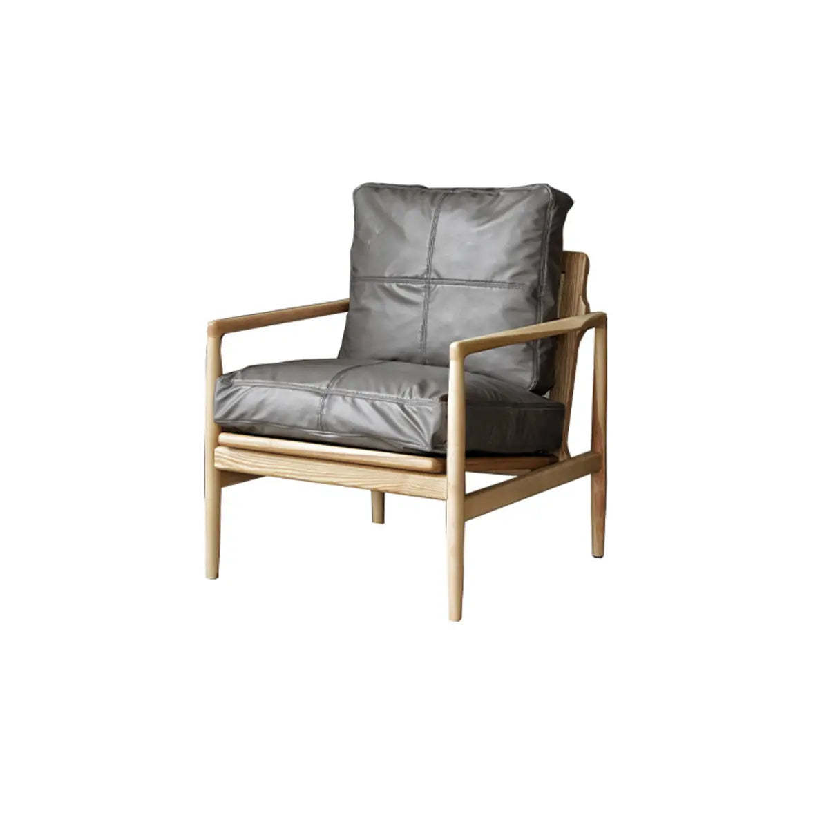 Scratch Resistant Leather Cushion Back Arm Chair — Medium Grey / Walnut / Tech Cloth