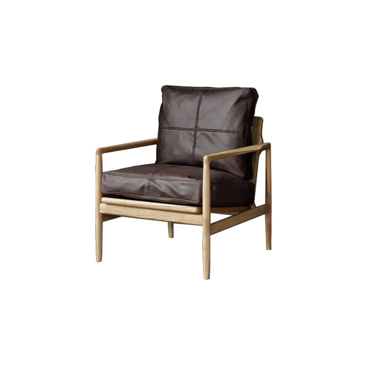 Scratch Resistant Leather Cushion Back Arm Chair — Medium Grey / Walnut / Microfiber Leather