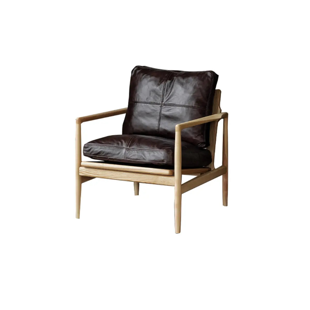 Scratch Resistant Leather Cushion Back Arm Chair — Medium Grey / Natural Wood / Microfiber Leather