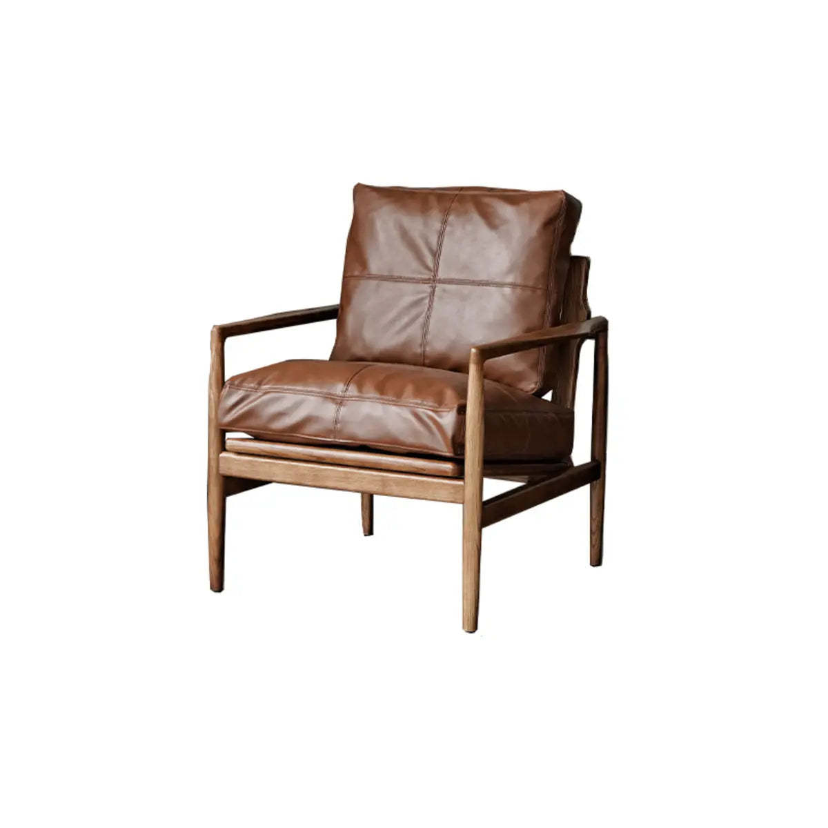 Scratch Resistant Leather Cushion Back Arm Chair — Orange / Walnut / Tech Cloth