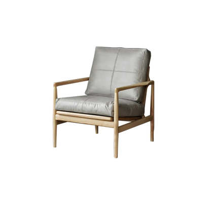 Scratch Resistant Leather Cushion Back Arm Chair — Yellow / Walnut / Top Layer Leather