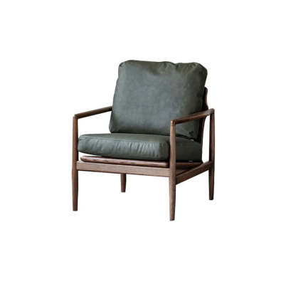 Scratch Resistant Leather Cushion Back Arm Chair — Yellow / Natural Wood / Top Layer Leather