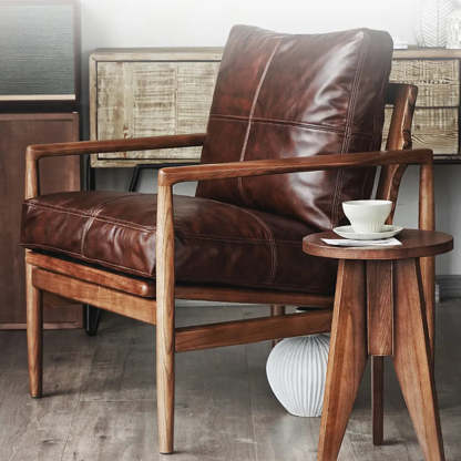 Scratch Resistant Leather Cushion Back Arm Chair — Black / Walnut / Tech Cloth