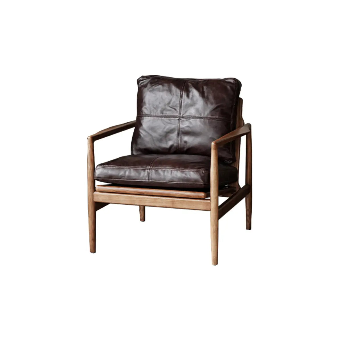 Scratch Resistant Leather Cushion Back Arm Chair — Black / Natural Wood / Top Layer Leather