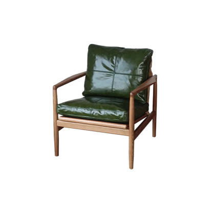 Scratch Resistant Leather Cushion Back Arm Chair — Brown / Walnut / Top Layer Leather