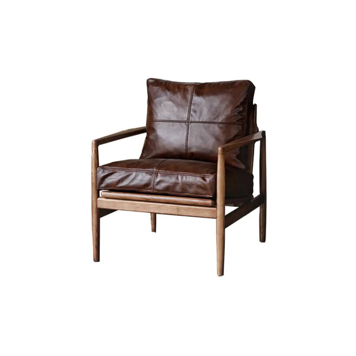 Scratch Resistant Leather Cushion Back Arm Chair — Brown / Walnut / Oil Wax Genuine Leather