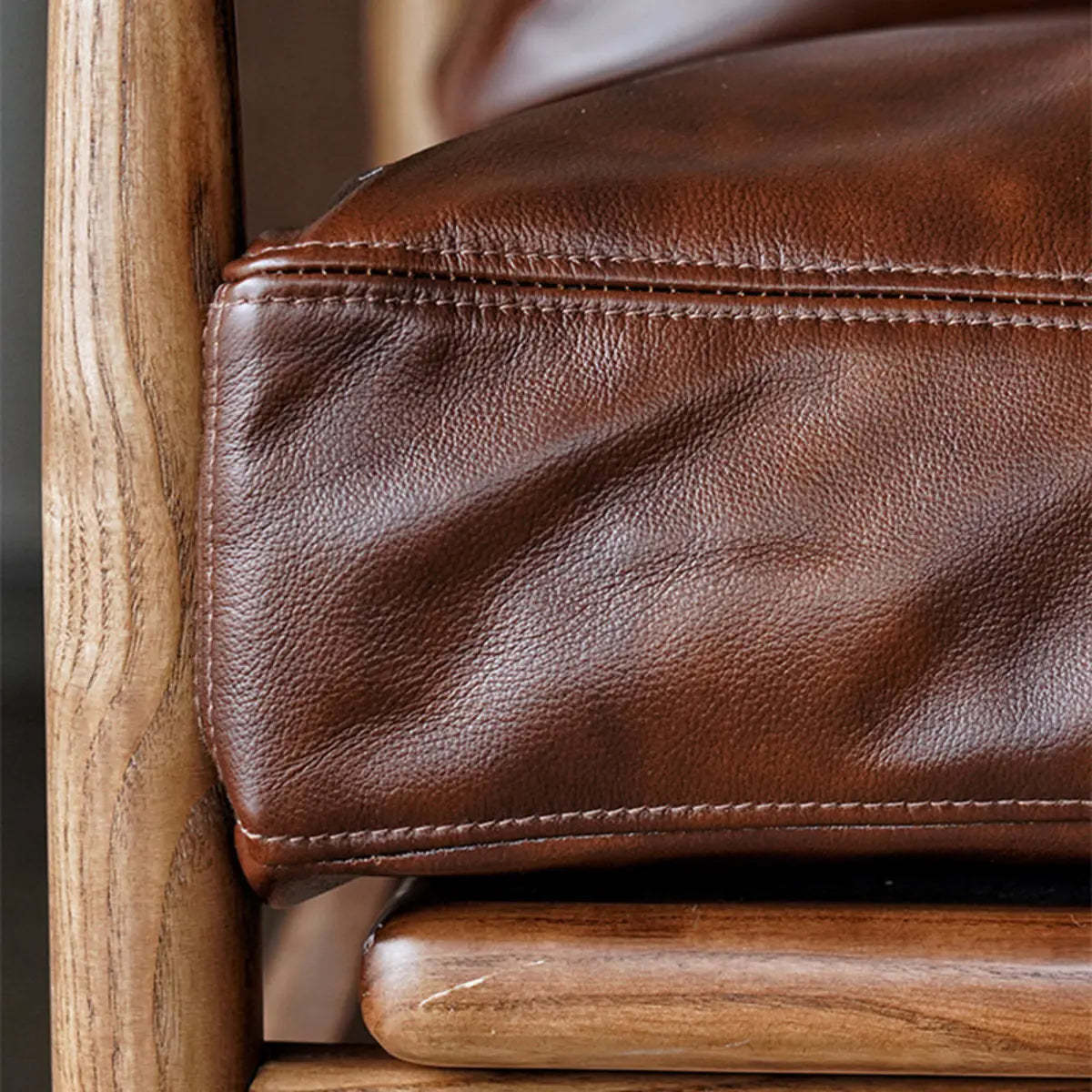 Scratch Resistant Leather Cushion Back Arm Chair — Brown / Natural Wood / Tech Cloth