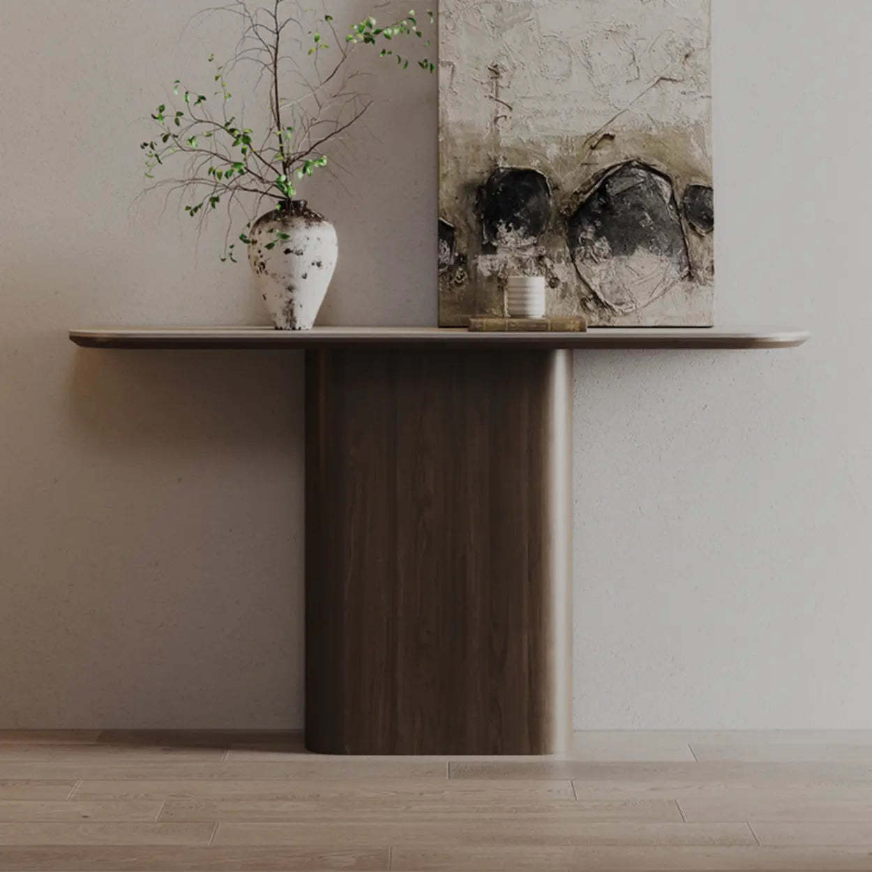 Scratch-Resistant Brown Wood Rectangular Console Table