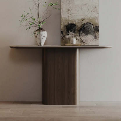 Scratch-Resistant Brown Wood Rectangular Console Table