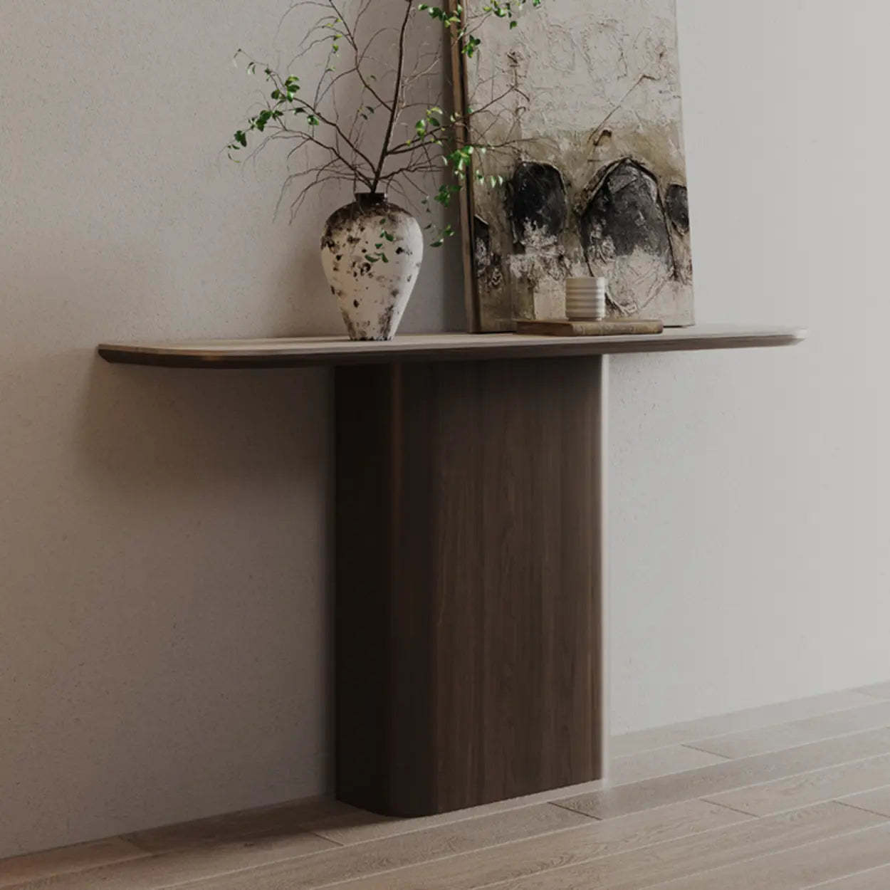 Scratch-Resistant Brown Wood Rectangular Console Table