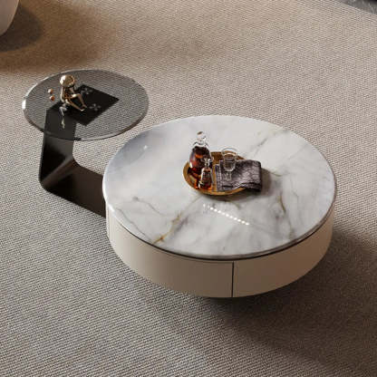 Scratch Resistant Round Marble Storage Coffee Table