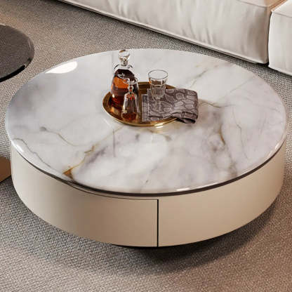 Scratch Resistant Round Marble Storage Coffee Table