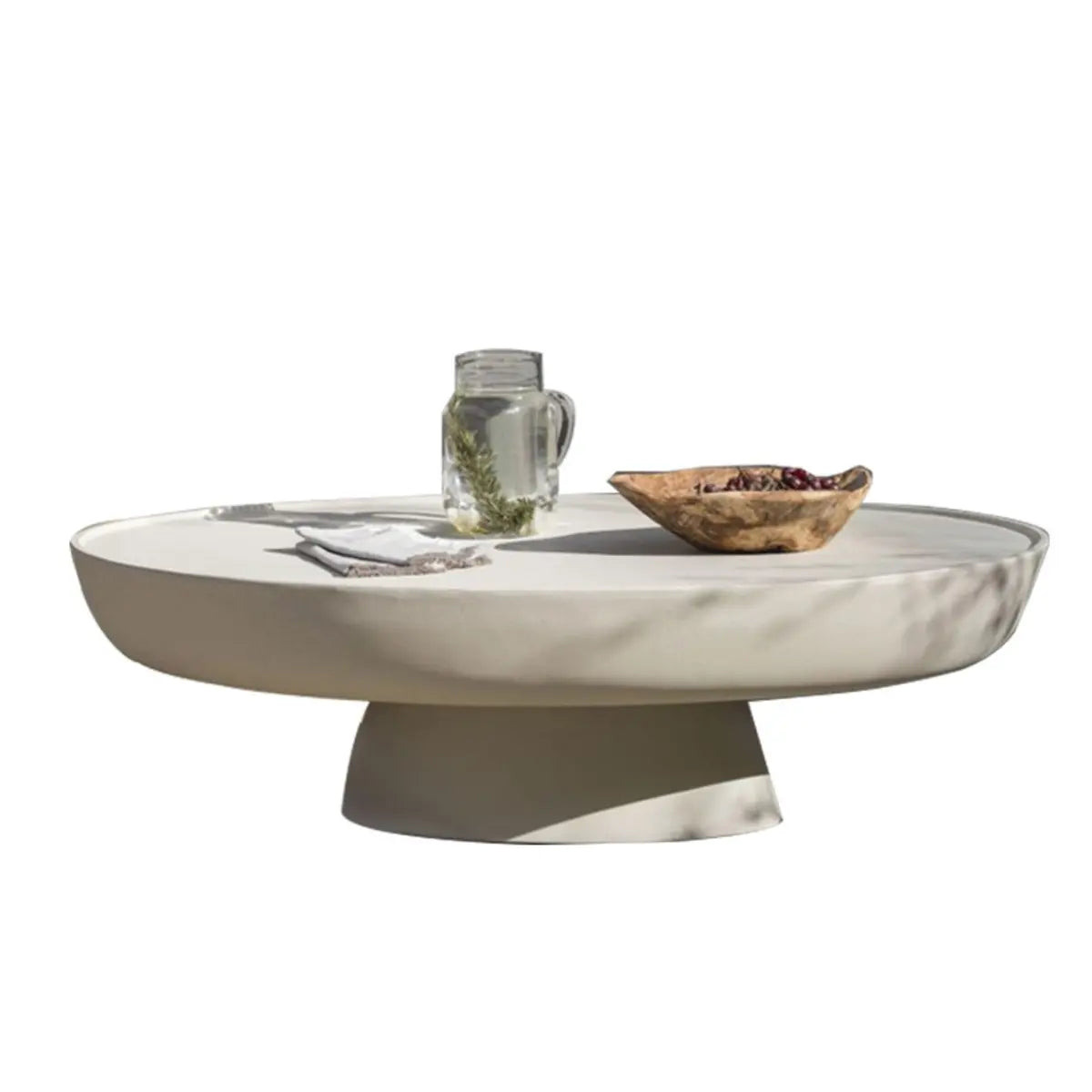 Scratch-Resistant Round Stone Outdoor Coffee Table — Gloss White / Table Only
