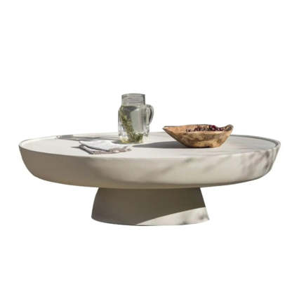 Scratch-Resistant Round Stone Outdoor Coffee Table — Gloss White / Table Only