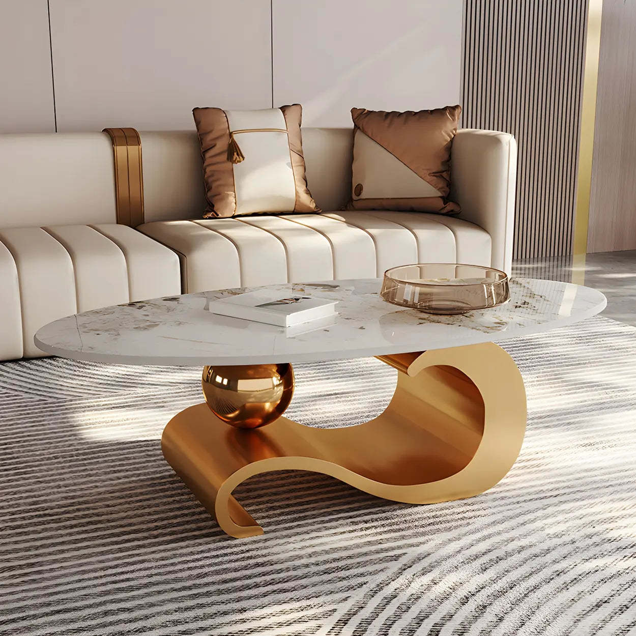 Stone Oval Abstract Coffee Table — Black