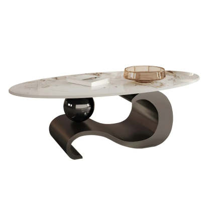 Stone Oval Abstract Coffee Table — Gold