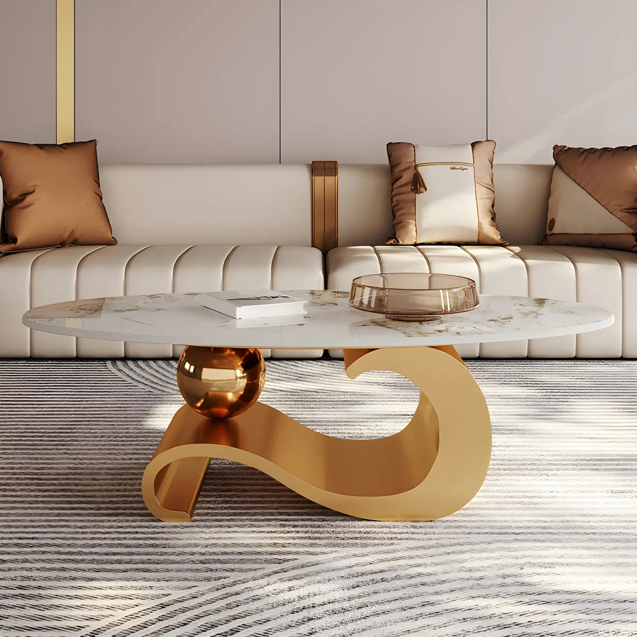 Stone Oval Abstract Coffee Table — Black
