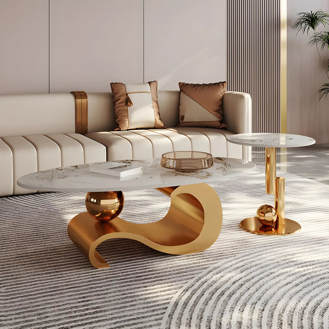 Stone Oval Abstract Coffee Table — Gold