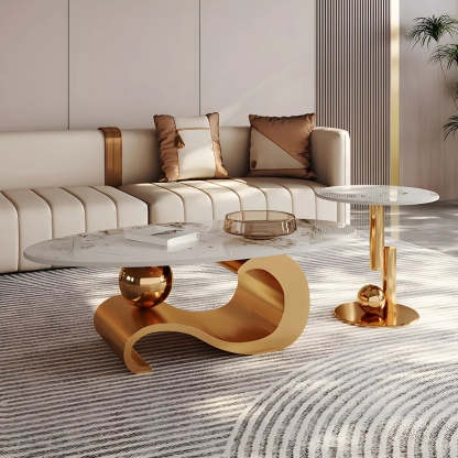 Stone Oval Abstract Coffee Table — Gold