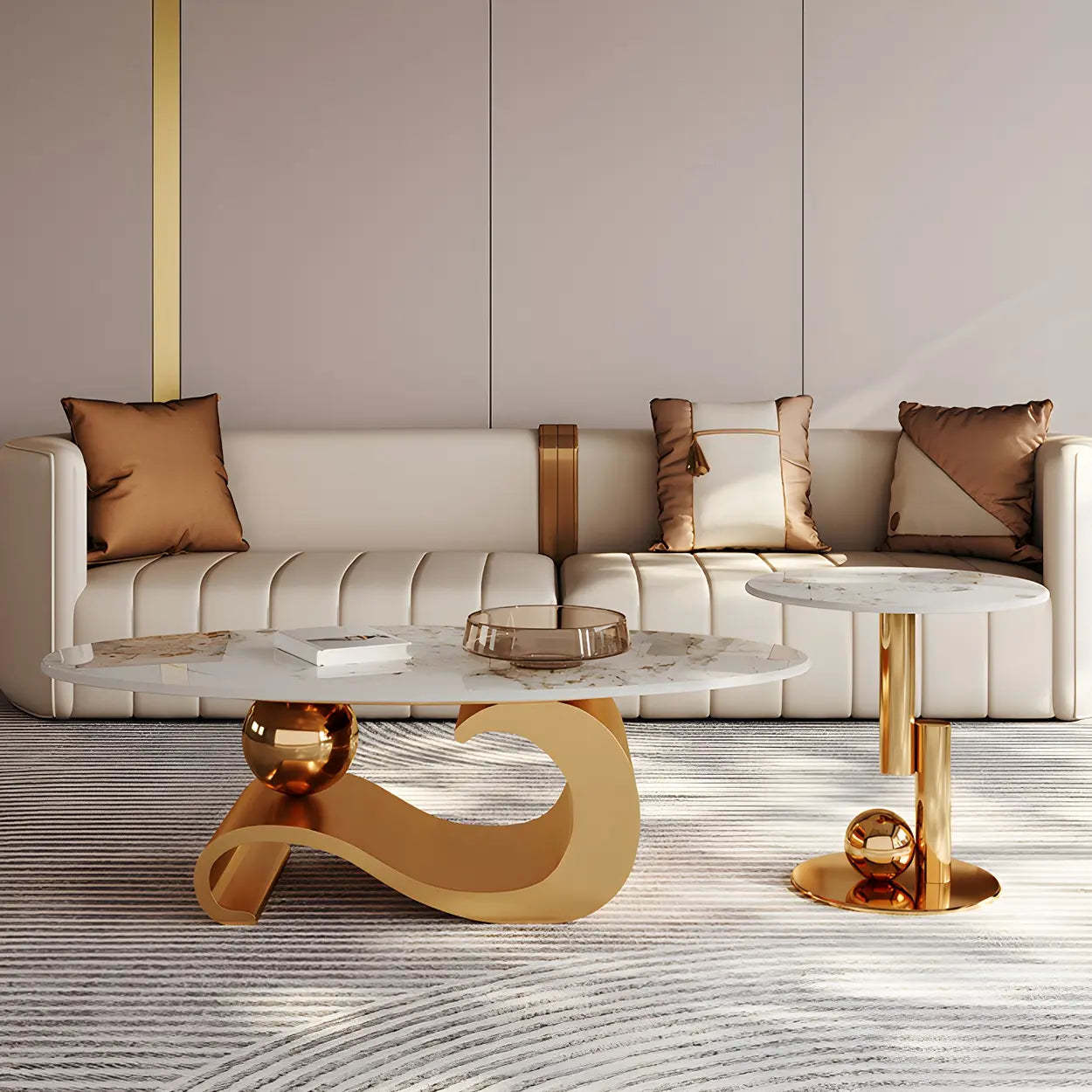 Stone Oval Abstract Coffee Table — Black
