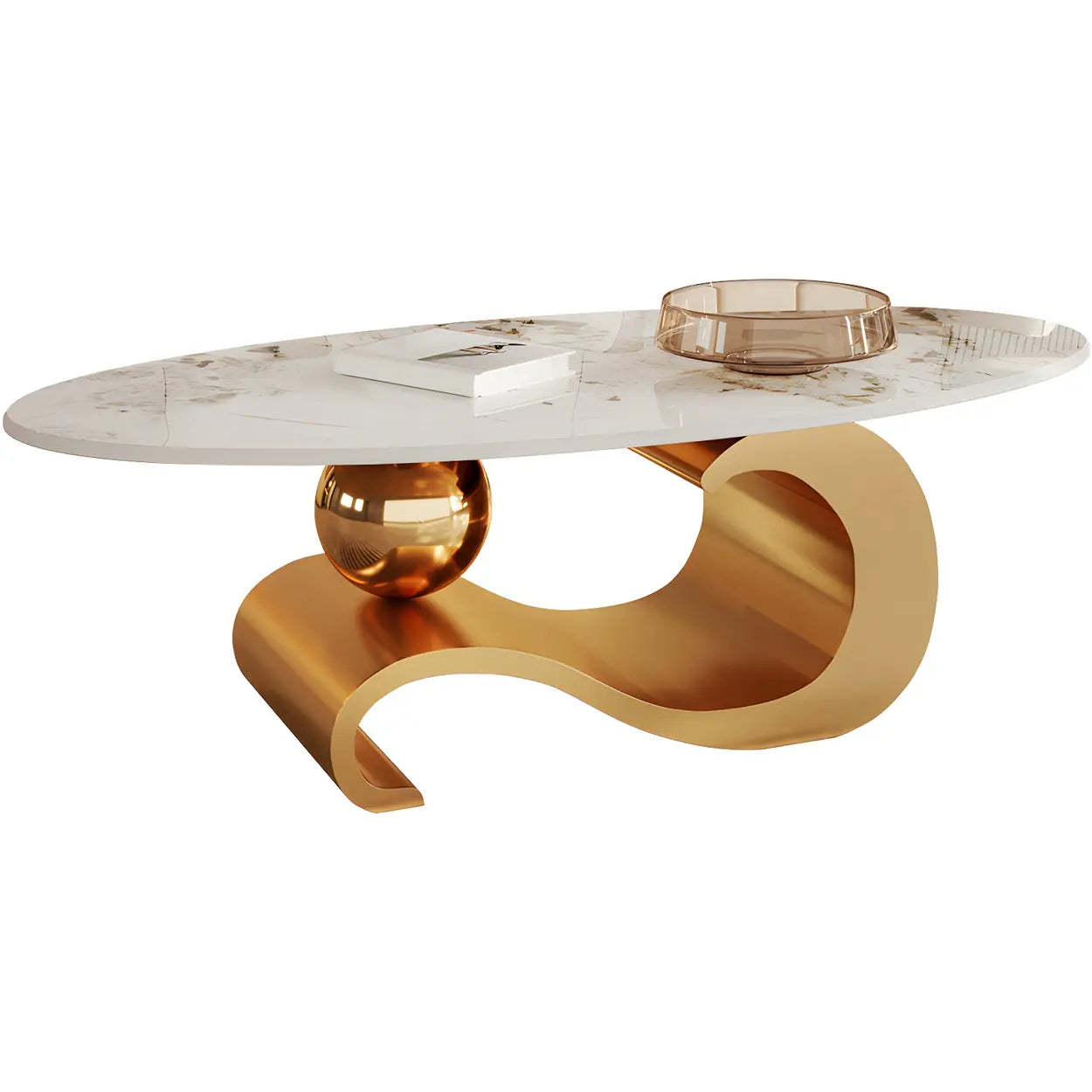 Stone Oval Abstract Coffee Table — Gold