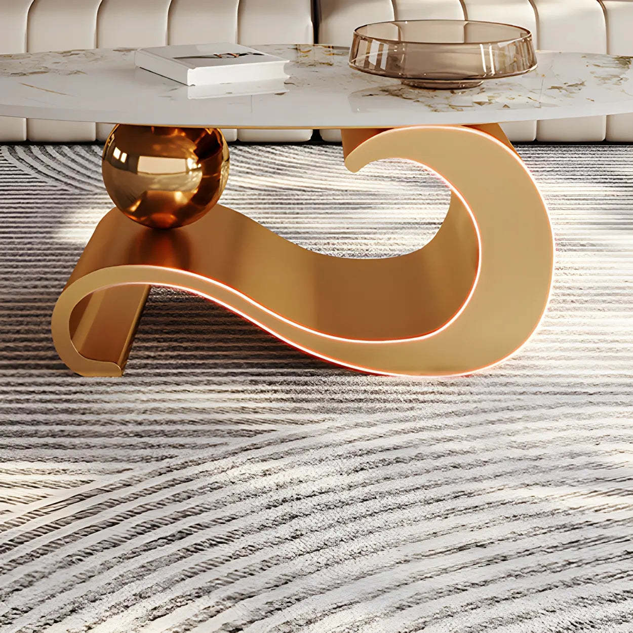 Stone Oval Abstract Coffee Table — Black